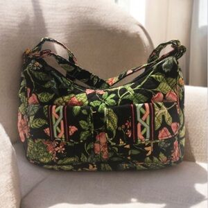 Like New Vera Bradley Green Black Floral Paisley Crossbody Purse Handbag